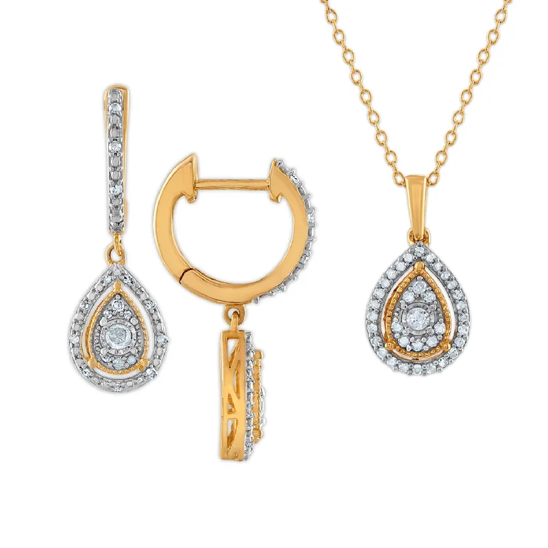 Exclusive Jewelry Bundles At Discounted Prices 1/2 CTW Diamond Pendant and Earrings Set in Gold Plated Sterling Silver