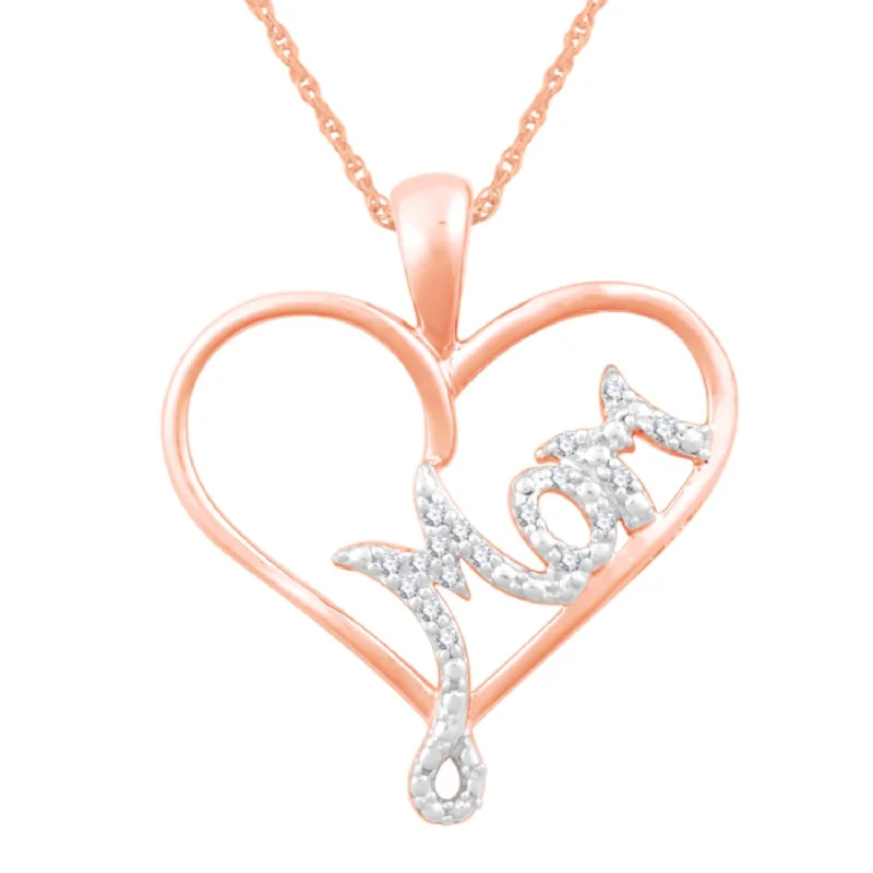 Buy More, Save More On Stunning Jewelry Designs 1/20 CTW Diamond Heart Mom 18-inch Pendant in 10KT Rose Gold