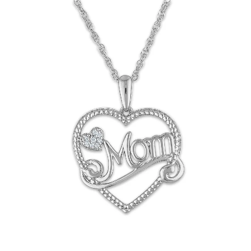 Elegant Jewelry Styles At Budget-Friendly Prices 1/30 CTW Diamond Mom Heart 18-inch Pendant in Sterling Silver