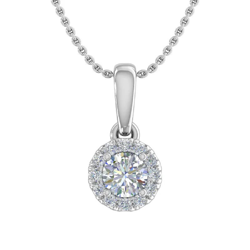Limited Stock On Premium Jewelry At Low Prices 1/4 Carat Diamond Halo Pendant Necklace in Gold (Silver Cable Chain)
