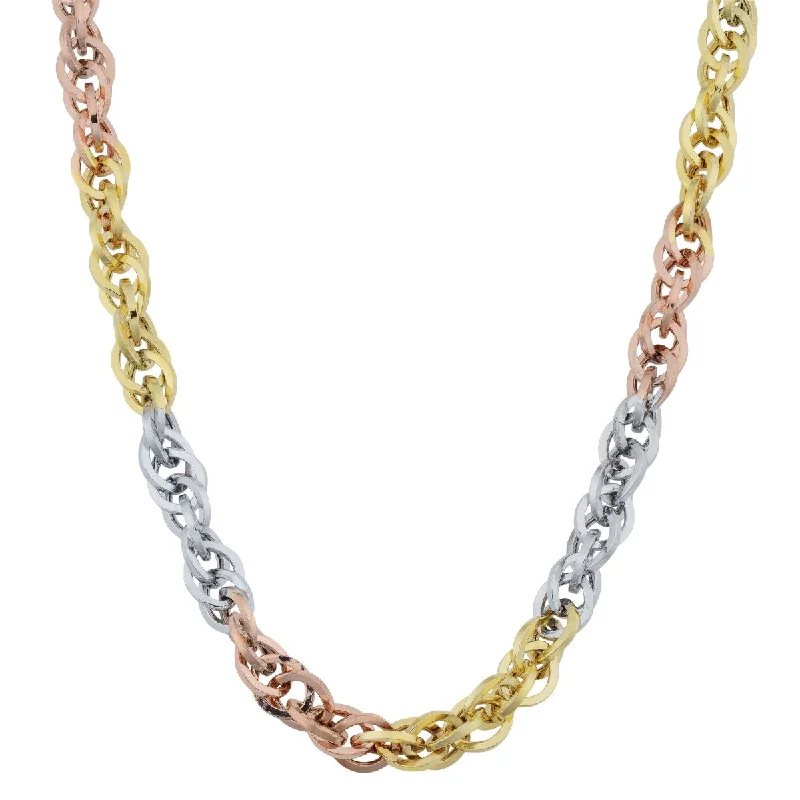 Grab Exquisite Jewelry At The Lowest Prices 10KT Gold Tri-Color 20-inch 4MM Cable Double Link Chain