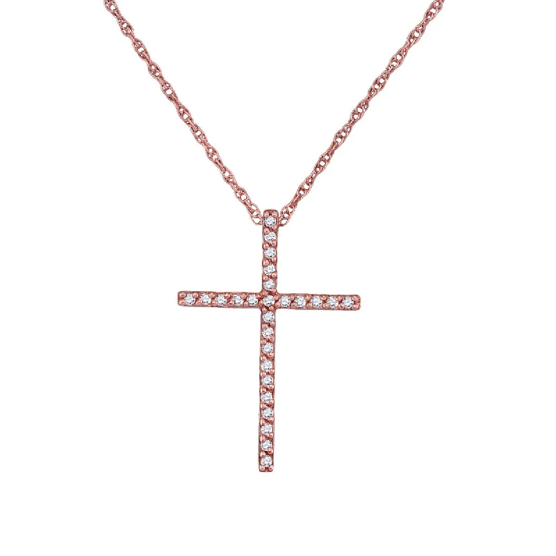 Shine Without Limits – Jewelry Sale Happening Now 10KT Rose Gold 1/10 CTW Diamond 23X16MM 18-inch Cross Pendant