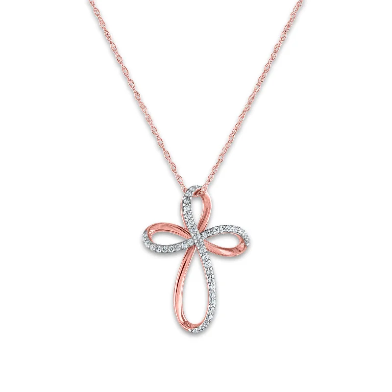 Exclusive Gemstone Jewelry Markdowns – Shop Now 10KT Rose Gold 1/8 CTW Round Diamond 20X15MM 18-inch Cross Pendant