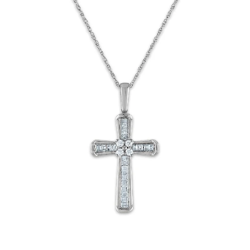 Breathtaking Jewelry At Limited-Time Savings 10KT White Gold 1/5 CTW Round Diamond 26X14MM 18-inch Cross Pendant