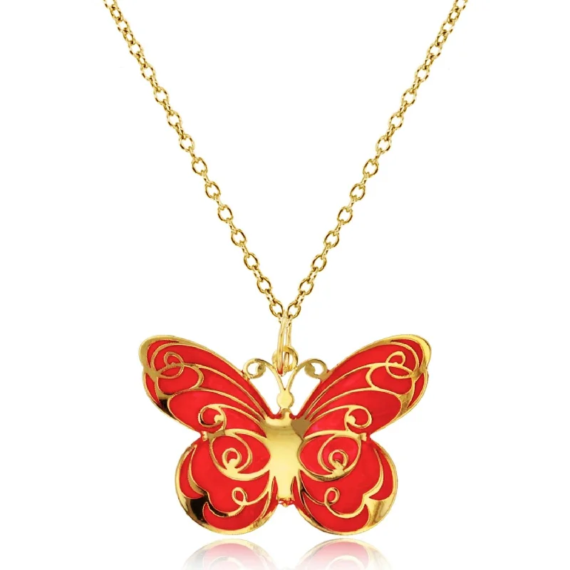 Jewelry Clearance – Final Chance To Save Big 10KT Yellow Gold 20X25MM 18-inch Butterfly Enamel Pendant