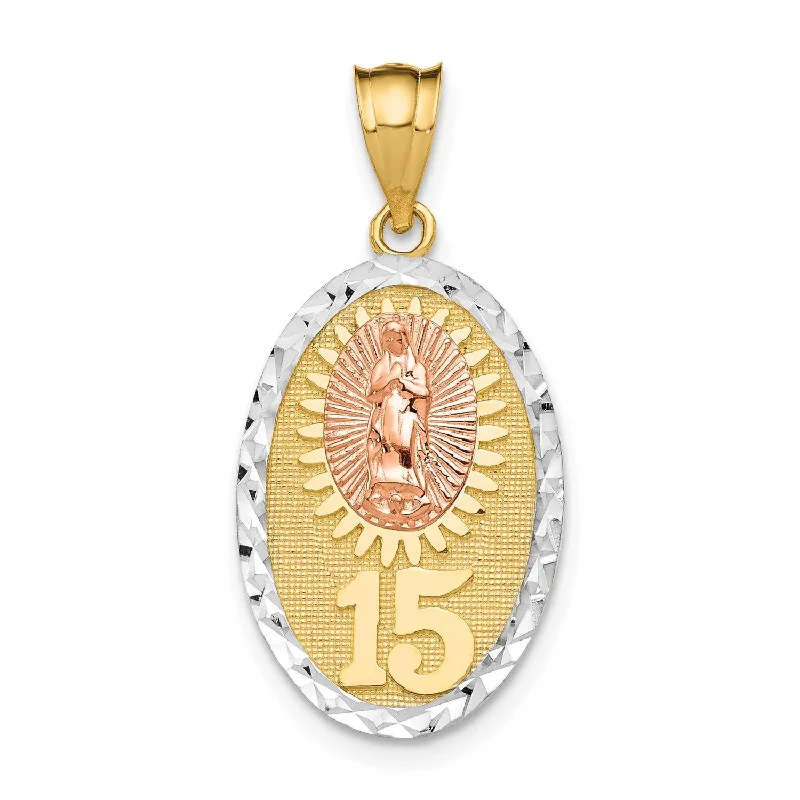 Unmissable Discounts On Timeless Jewelry Pieces 14KT Gold Tri-Color 22X14MM Guadalupe Quinceanera Pendant. Chain Not Included