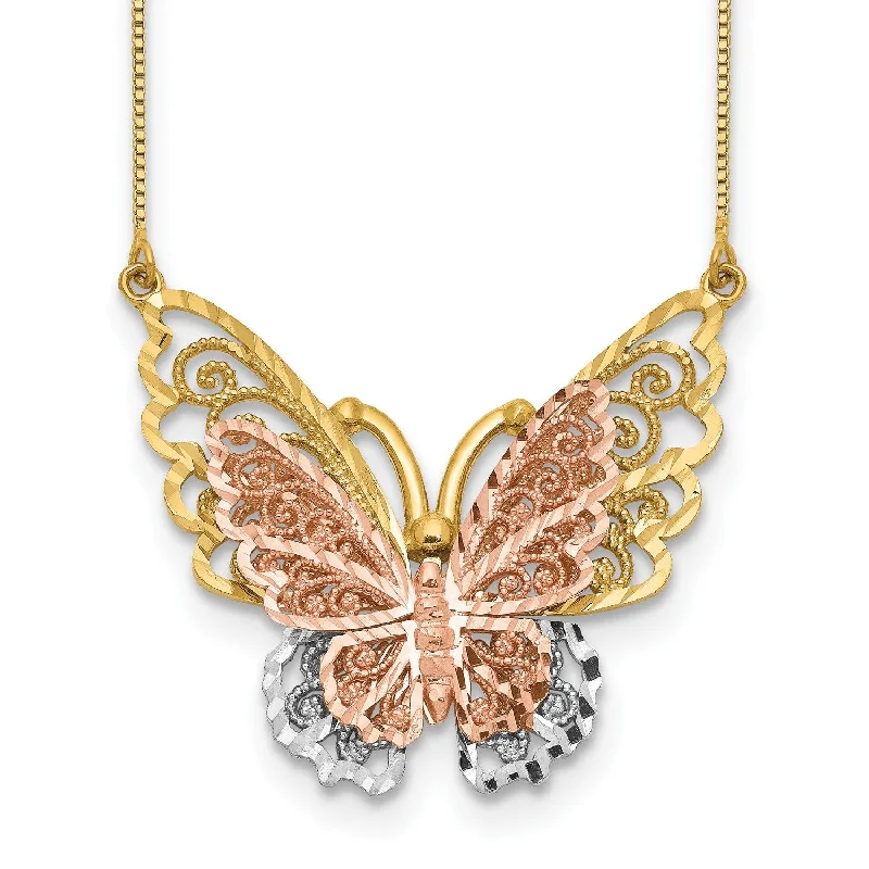 Premium Jewelry Now Available At Special Discounts 14KT Yellow and Rose Gold 18-inch Diamond-cut Butterfly Necklace