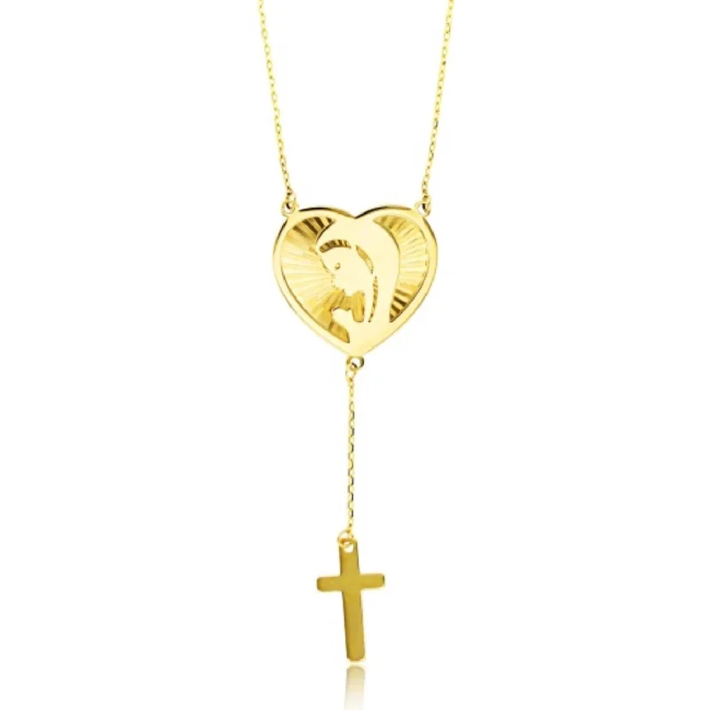 Seasonal Jewelry Deals – Elevate Your Style 14KT Yellow Gold 16-inch Cross Heart Necklace