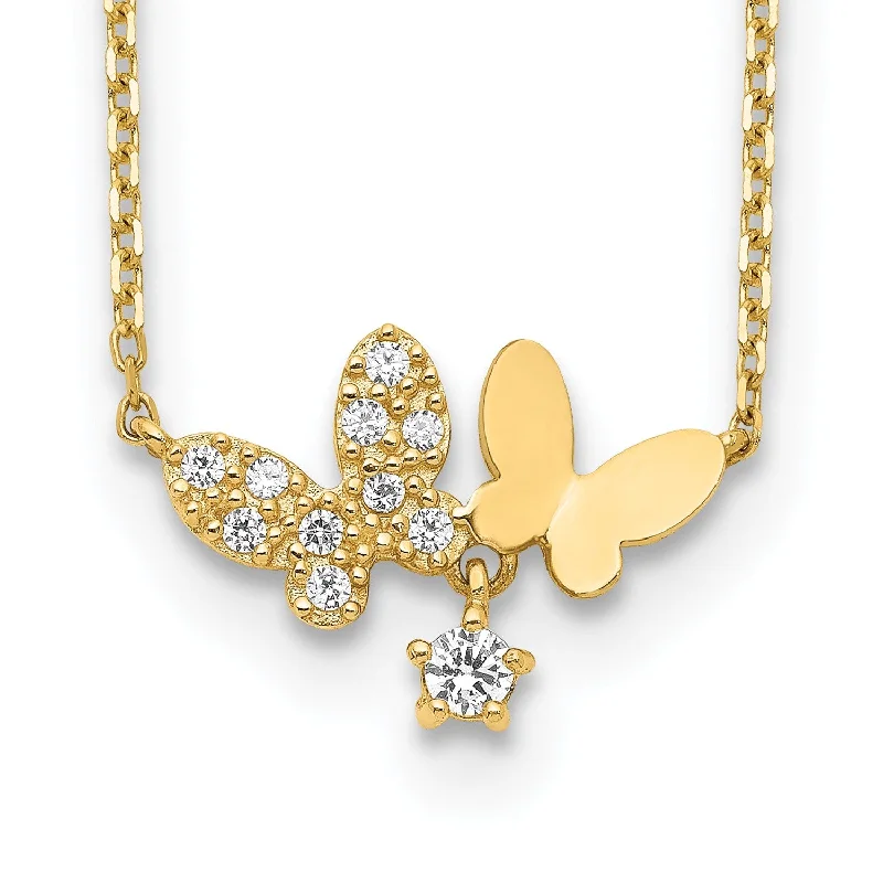 Exclusive Online Discounts On Stylish Jewelry 14KT Yellow Gold and CZ 18-inch+2-inch extender Butterfly Necklace