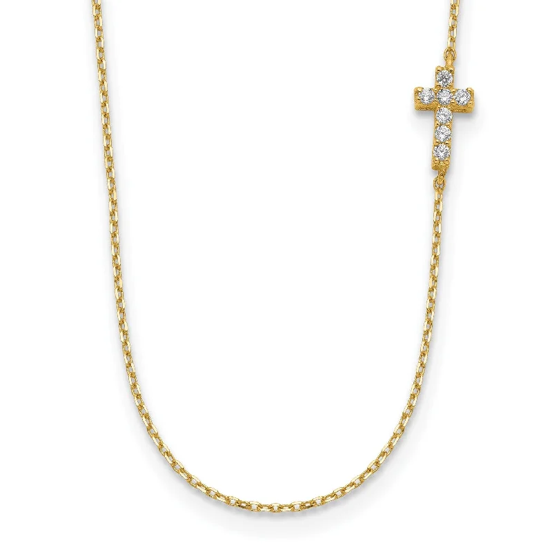 Exclusive Jewelry Bundles At Discounted Prices 14KT Yellow Gold and CZ 18-inch+2-inch extender Cross Necklace