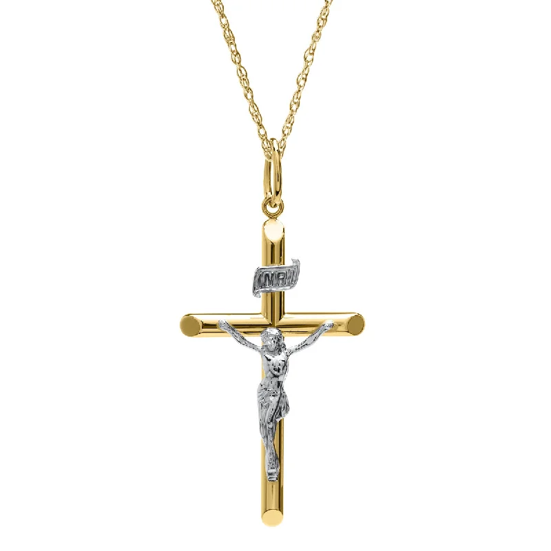 Timeless Jewelry Styles At Wallet-Friendly Prices 14KT Yellow Gold Filled 24-inch Crucifix Cross Stainless Steel Chain Pendant