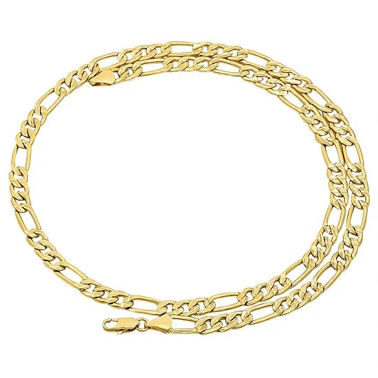 Timeless Elegance Now At Special Discounts 14KT Yellow Gold Plated Sterling Silver 20-inch 5.9MM Figaro Pave Chain