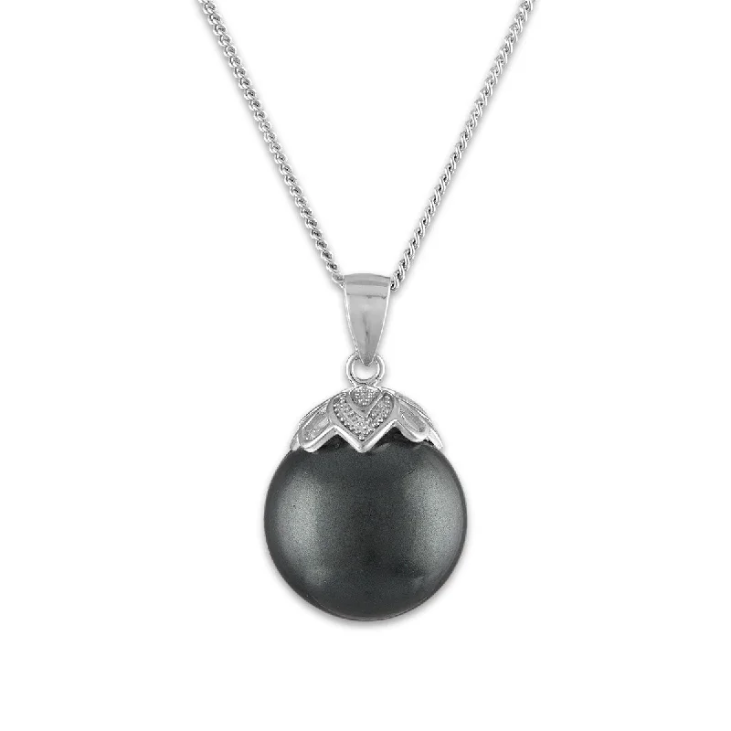 Timeless Beauty, Unbeatable Deals – Jewelry Sale On 14MM Round Shell Pearl Black 18-inch Pendant in Rhodium Plated Sterling Silver