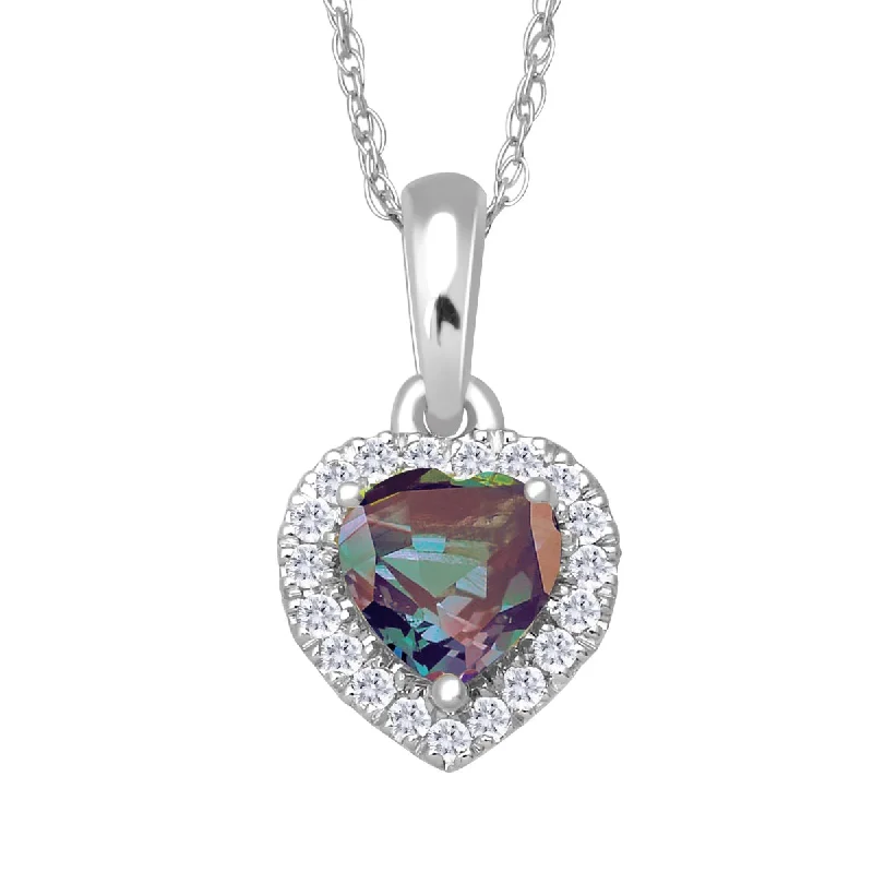 Limited-Time Jewelry Sale – Don't Miss These Deals 5MM Heart Shape Alexandrite and White Sapphire Birthstone Halo 18-inch Pendant in 10KT White Gold