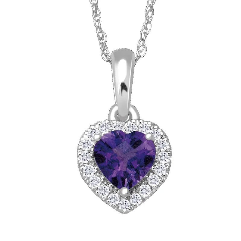 Dazzle With Discounts – Shop Jewelry On Sale 5MM Heart Shape Amethyst and White Sapphire Birthstone 18-inch Pendant in 10KT White Gold