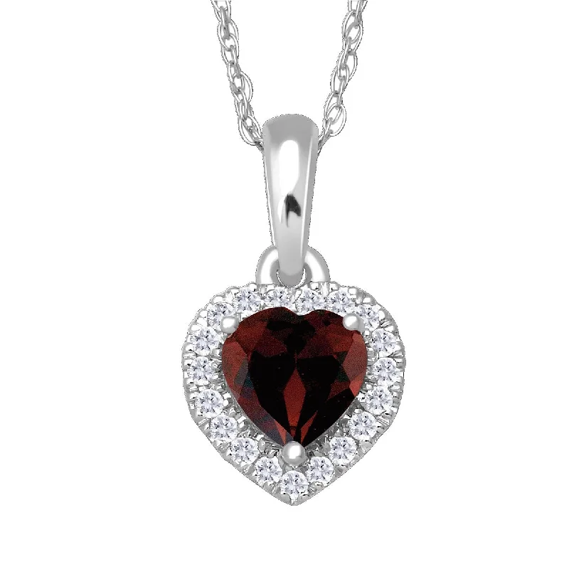 Jewelry Clearance Sale – Final Reductions 5MM Heart Shape Garnet and White Sapphire Birthstone 18-inch Pendant in 10KT White Gold
