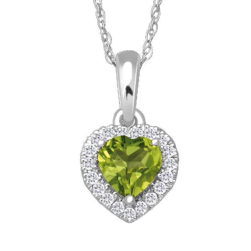 Luxury Meets Affordability – Jewelry Sale Now Live 5MM Heart Shape Peridot and White Sapphire Birthstone 18-inch Pendant in 10KT White Gold