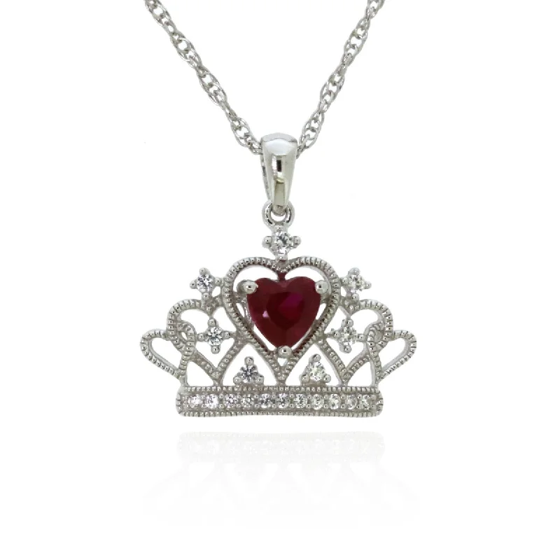 Last Chance To Grab Your Favorite Jewelry At A Discount 5MM Heart Shape Ruby and White Sapphire 18-inch Pendant in Sterling Silver