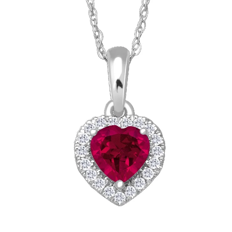 Timeless Jewelry At Special Discount Rates 5MM Heart Shape Ruby and White Sapphire Birthstone 18-inch Pendant in 10KT White Gold