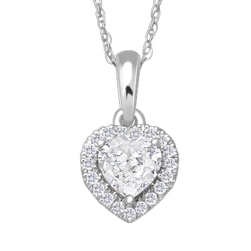 Gorgeous Jewelry, Limited-Time Savings 5MM Heart Shape White Topaz and White Sapphire Birthstone Halo 18-inch Pendant in 10KT White Gold