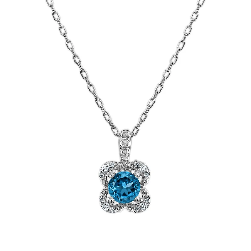 Handcrafted Jewelry Sale – Unique Designs At Low Prices 5MM Round Topaz and White Sapphire Birthstone Flower Halo Pendant in Sterling Silver