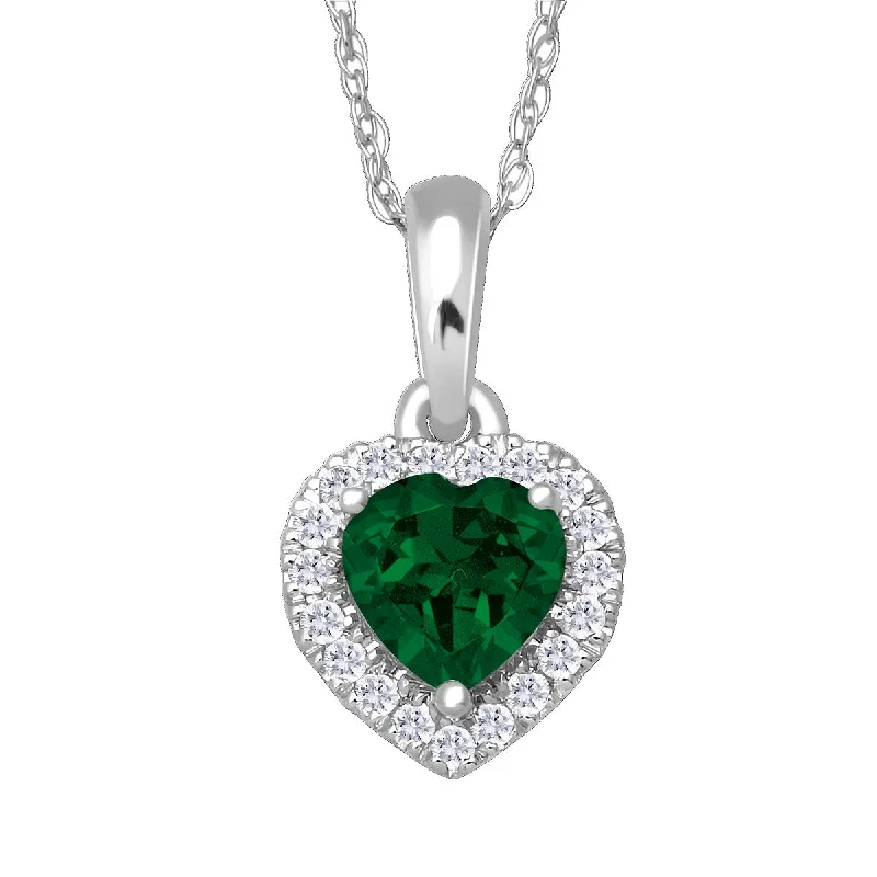 Exclusive Gemstone Jewelry At Special Prices 5MM Simulated Emerald and White Sapphire 18-inch Pendant in 10KT White Gold