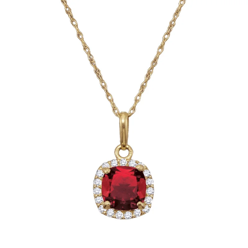 Eco-Friendly Sustainable Jewelry For Conscious Buyers 6MM Cushion Ruby and White Sapphire Birthstone 18-inch Pendant in 10KT Yellow Gold