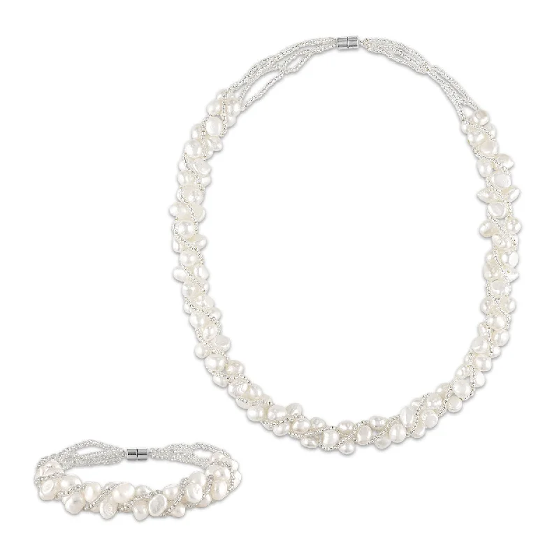 Shop Fine Jewelry With Exclusive Savings 6MM Pearl 18-inch Necklace and 7.25-inch Bracelet Set in Sterling Silver