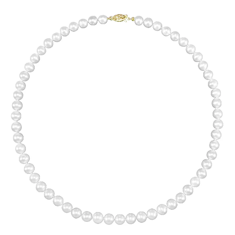 Fashion-Forward Geometric Jewelry For Contemporary Style 6MM Round Pearl 18-inch Necklace in 14KT Yellow Gold