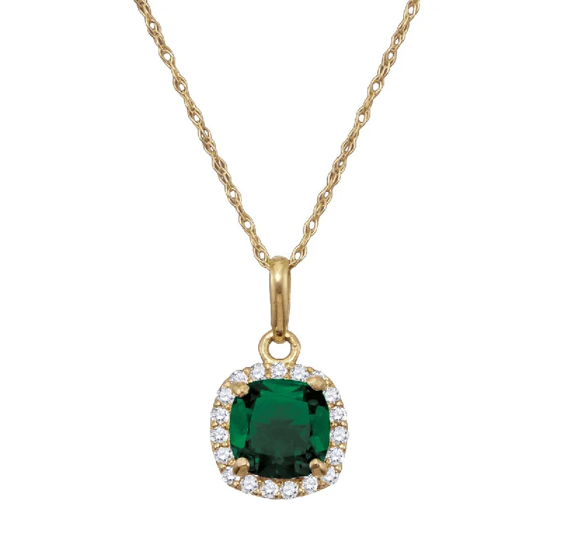 Exclusive Jewelry Bundles At Discounted Prices 6MM Simulated Emerald and White Sapphire 18-inch Pendant in 10KT Yellow Gold