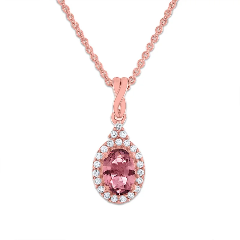 Jewelry Sale – Exclusive Styles At Lower Prices 7X5MM Oval Alexandrite and Sapphire Birthstone Halo 18-inch Pendant in 10KT Rose Gold