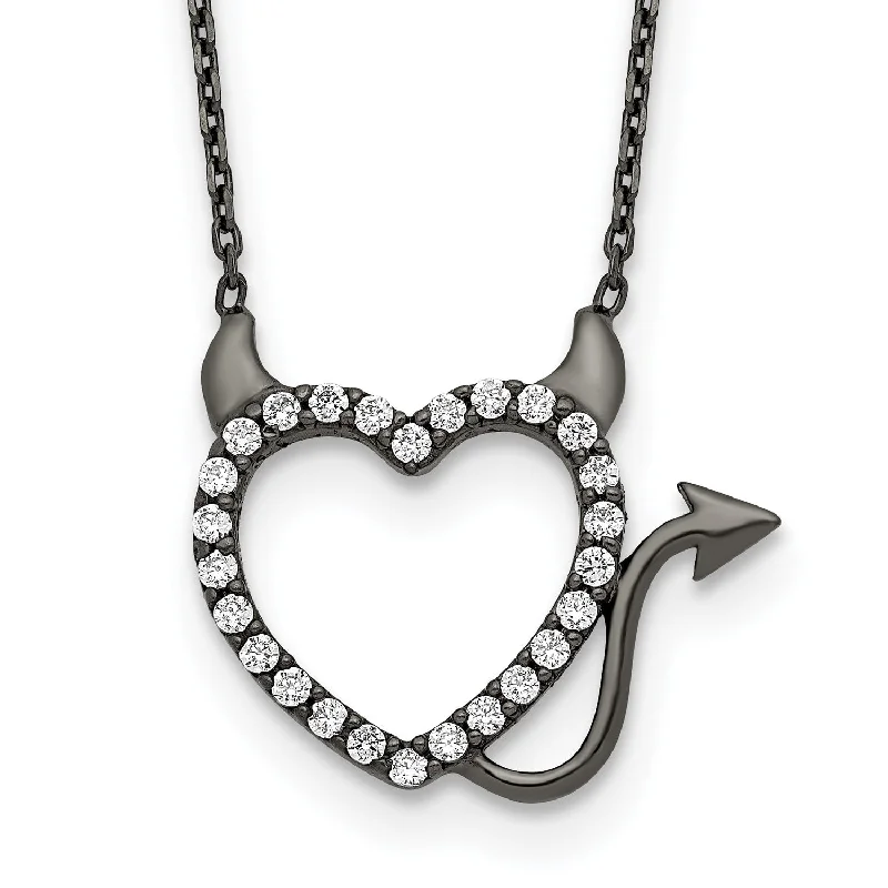 Timeless Elegance At Unbelievable Discounts Black Ruthenium Plated Sterling Silver Cubic Zirconia 16-inch Heart Devil Necklace