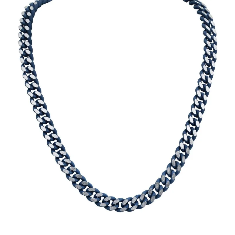Unique Jewelry Designs Now At Discounted Rates Blue Enamel Coated Stainless Steel 24-inch 9.5MM Curb Chain