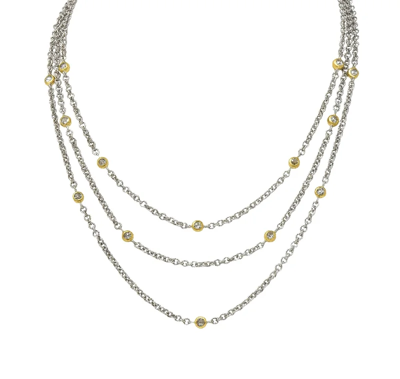 Sparkle More For Less – Jewelry Sale Happening Now Buccellati Rose Cut Diamond 18 Karat Two-Tone Gold Multi-Strand Vintage Swag Chain Necklace