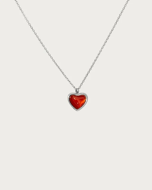 Classic And Modern Jewelry Styles On Sale Carnelian Stone Heart Necklace in Silver