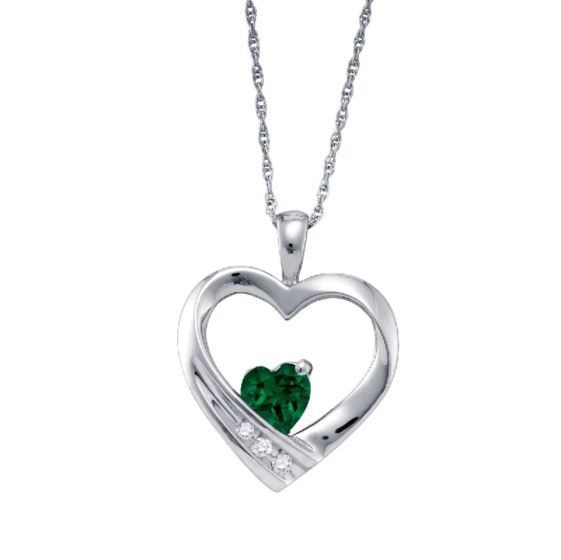 The Perfect Jewelry Piece At The Perfect Price Created Emerald and Diamond 18-inch Heart Pendant in Sterling Silver