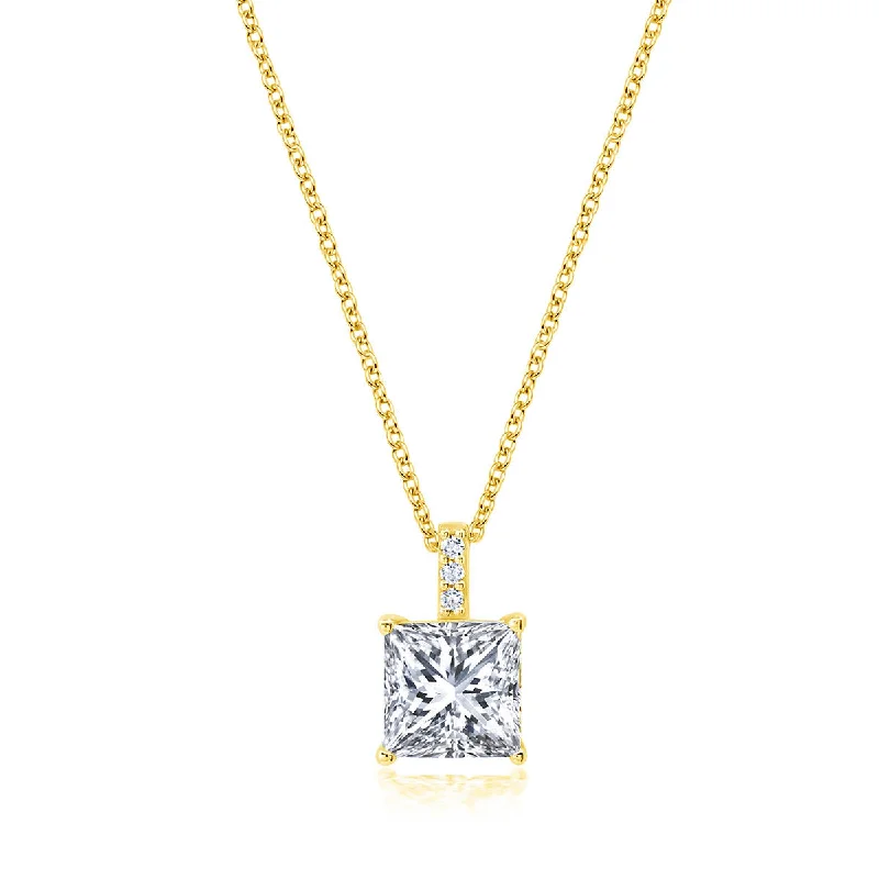The Perfect Jewelry Piece At The Perfect Price Crislu 18KT Yellow Gold Plated Sterling Silver Princess Cut Cubic Zirconia Solitaire 16-18-inch Pendant