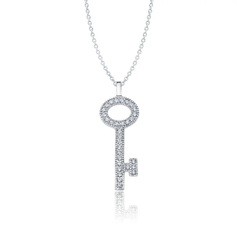 Glamorous Jewelry, Glamorous Deals – Shop Now Crislu Platinum Plated Sterling Silver Cubic Zirconia 18-inch Key Pendant