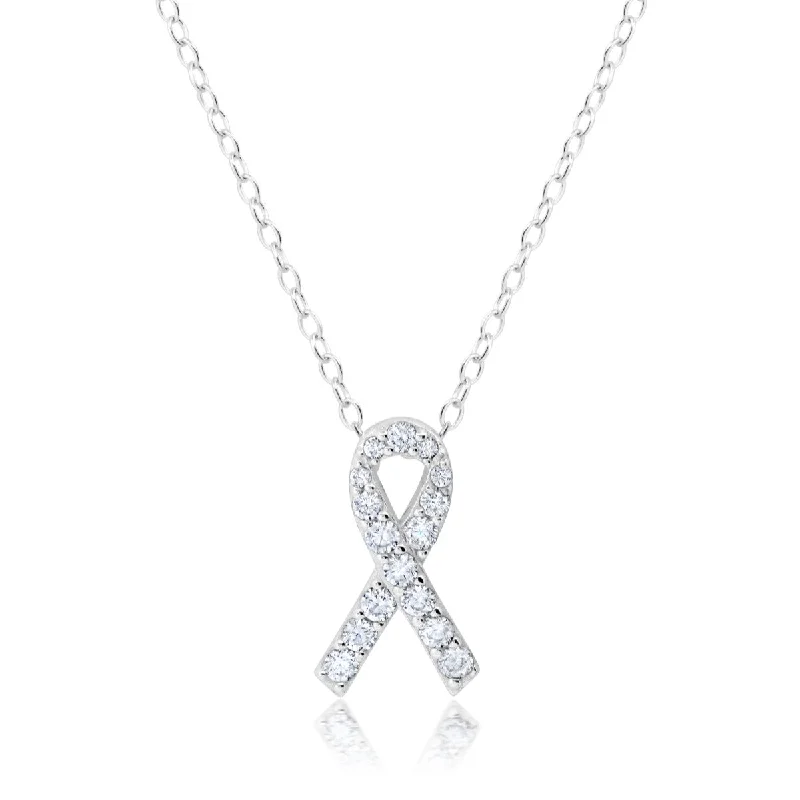 Limited-Stock Jewelry Sale – Once It's Gone, It's Gone Crislu Sterling Silver Cubic Zirconia 18-inch Awareness Ribbon Pendant