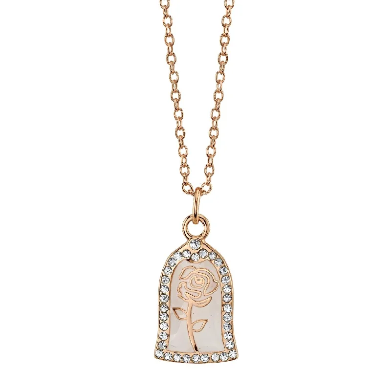 Elevate Your Outfit With Discounted Statement Jewelry Disney Rose Gold Plated Sterling Silver 18-inch Beauty and the Beast Pendant
