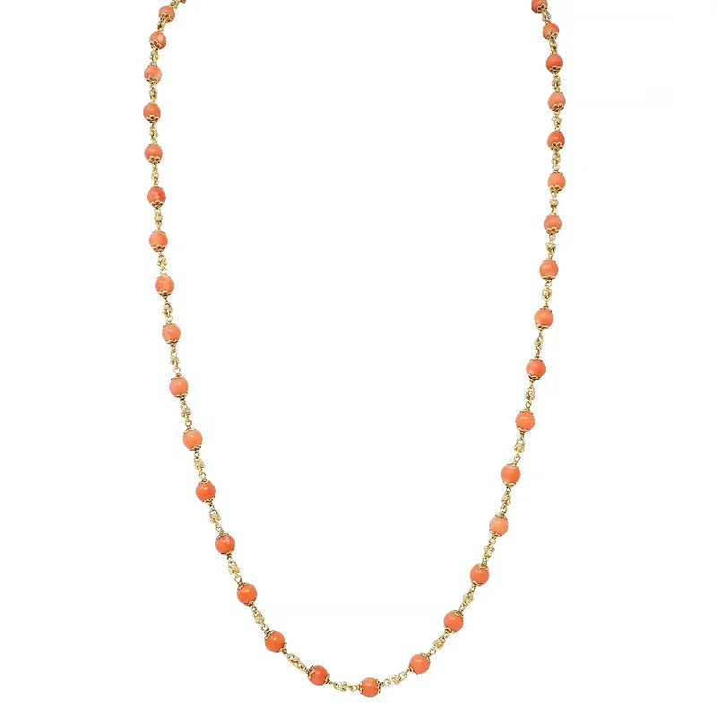 Shine In Style – Shop Jewelry Discounts Today French 1960's Coral 18 Karat Yellow Gold Vintage Beaded Chain Link Bracelet & Necklace