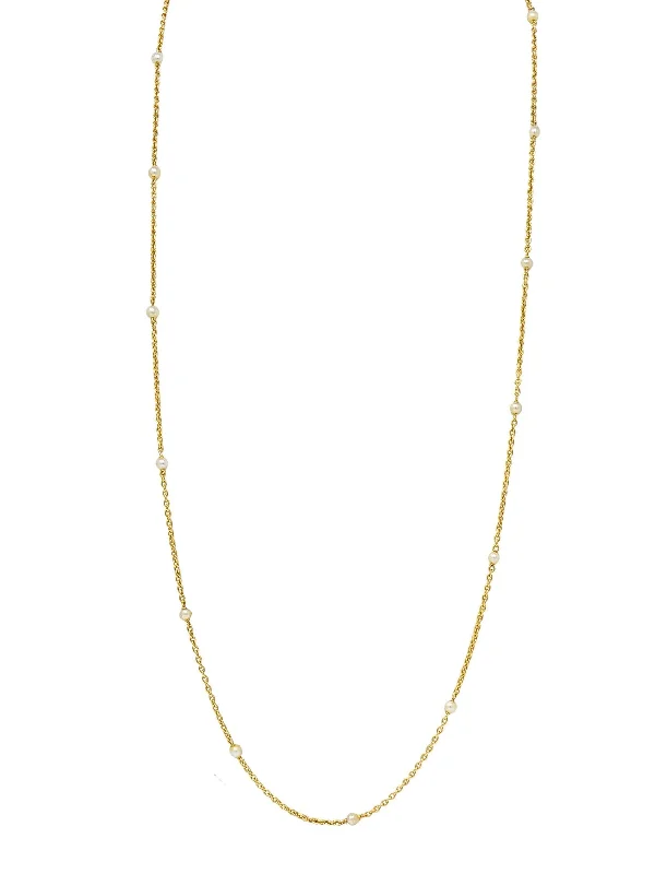 Elegant Jewelry At Unbeatable Offers – Shop Before It's Gone French Victorian Pearl 18 Karat Yellow Gold 34 3/4 IN Long Cable Link Antique Station Necklace