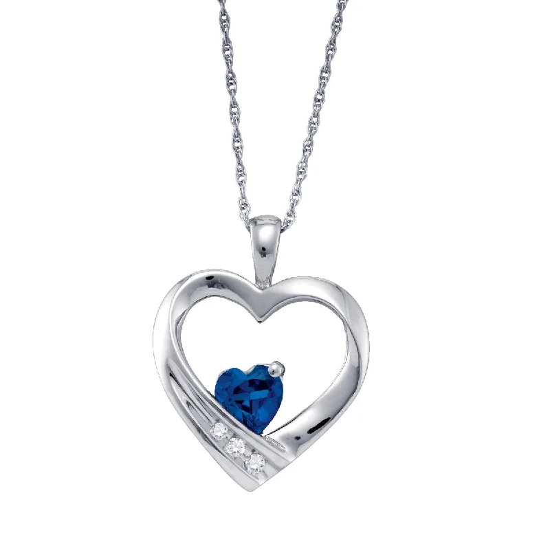 Accessorize For Less – Luxury Jewelry At Affordable Prices Heart Shape Blue Sapphire and Diamond Birthstone 18-inch Pendant in Sterling Silver