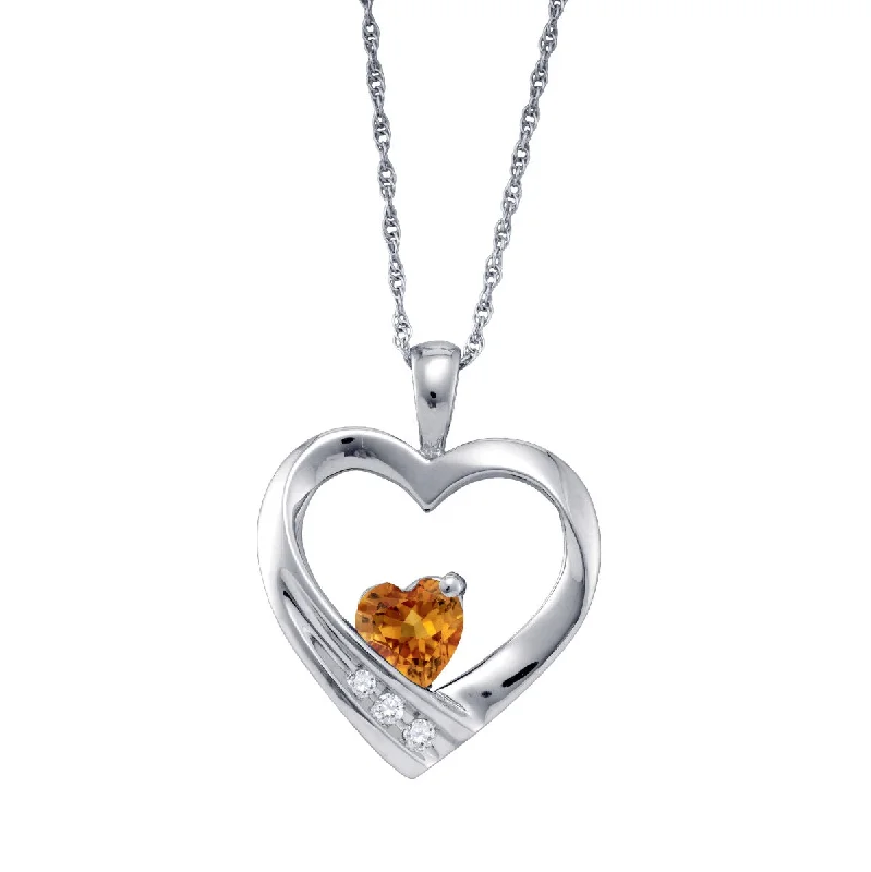 Shop Trending Jewelry With Exclusive Savings Heart Shape Citrine and Diamond Birthstone 18-inch Pendant in Sterling Silver