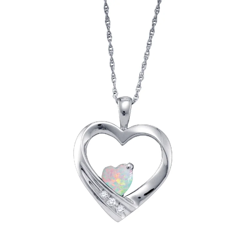 Buy More, Save More On Stunning Jewelry Pieces Heart Shape Opal and Diamond Birthstone 18-inch Pendant in Sterling Silver