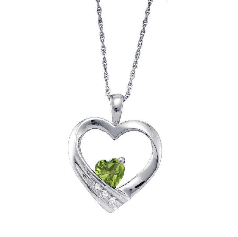 Sparkle More For Less – Jewelry Sale Happening Now Heart Shape Peridot and Diamond Birthstone 18-inch Pendant in Sterling Silver