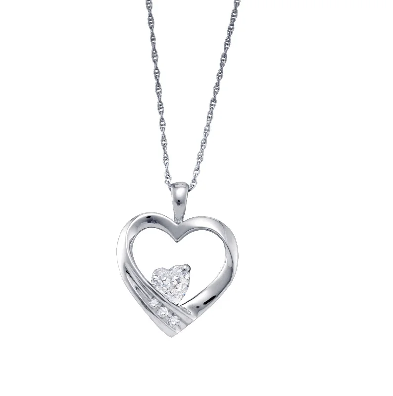 Personalized Jewelry At Special Discount Rates Heart Shape White Sapphire and Diamond Birthstone 18-inch Pendant in Sterling Silver
