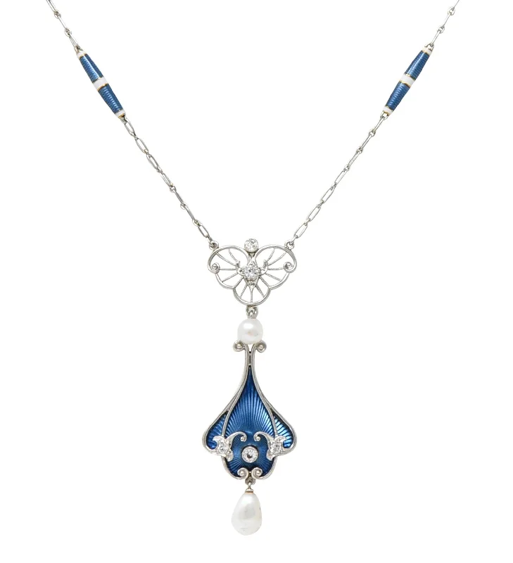 Flash Sale On Stunning Jewelry – Don't Miss Out Henry Blank & Co. Edwardian Diamond Enamel Platinum 14 Karat Gold Antique Sautoir Necklace