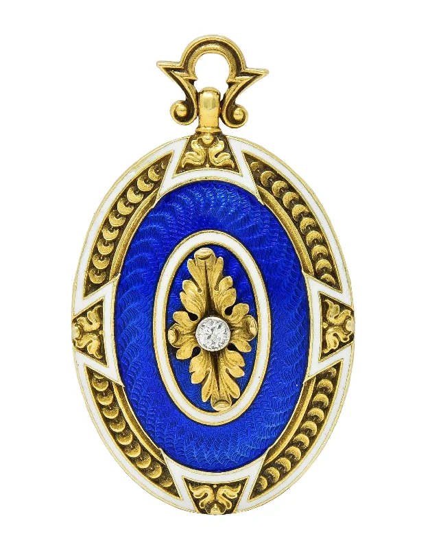 Celebrate With Sparkle – Jewelry Sale Now Live Henry Blank & Co. Victorian Diamond Guilloche Enamel 14 Karat Gold Antique Locket Pendant