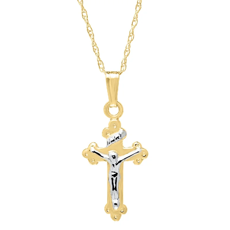 Personalized Engraved Jewelry For Meaningful Gifts Kiddie Kraft 14KT White and Yellow Gold 15-inch Childrens Crucifix Cross Pendant